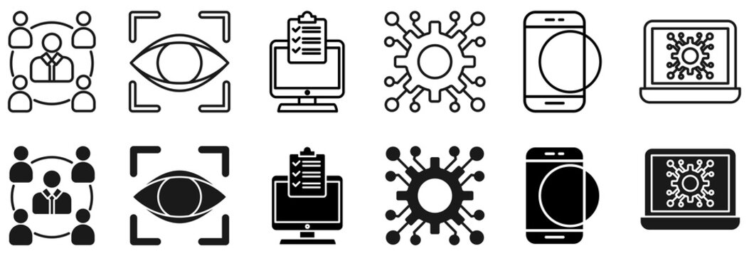Augmented reality icon set. Interactivity and visual symbol