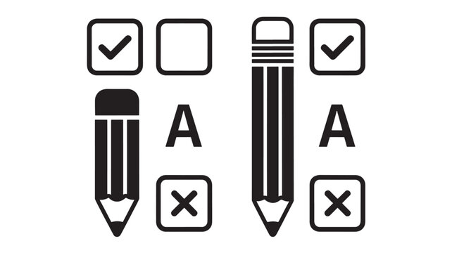 Pencils with Checkmarks and Crosses in Boxes Featuring Vector, Icons, Black and White with Graphic and Design Elements for Illustration, Writing