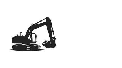 A black silhouette of a heavy construction excavator isolated on a white background. © taufikprasetyaaa