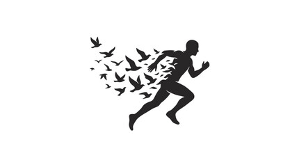 Obraz premium Man running with birds flying out.