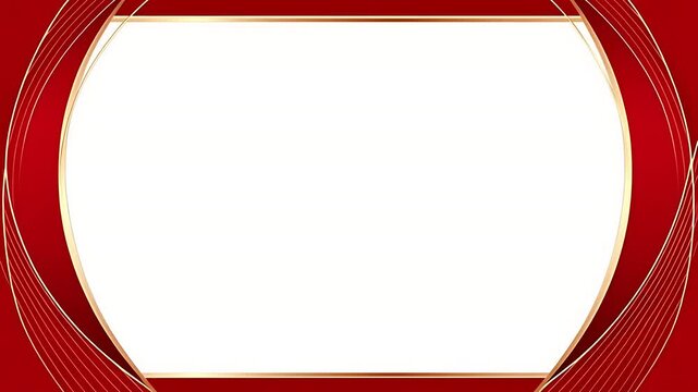 Elegant red and gold frame background with abstract flowing lines and copy space.