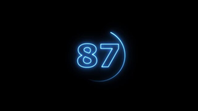 Neon bright glowing countdown timer from 95 to 0 seconds. Neon glowing countdown timer 95 second animation. Neon Countdown on black background. Neon bright glowing countdown timer
