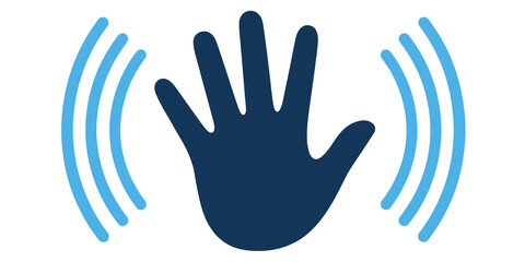 Waving hand icon with motion signal lines for hello greeting or goodbye gesture concept © huzaifa