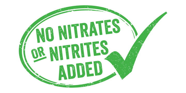 Green no nitrates or nitrites added rubber stamp vector illustration isolated on white background symbol for food product