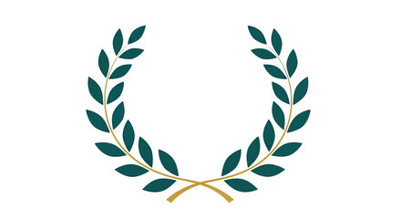 Dark green laurel wreath with crossed gold stems. © NAFAS KUDA