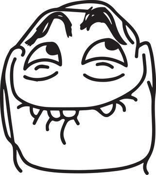 Smug Cartoon Meme Face Black and White Vector Illustration