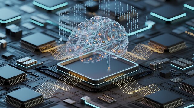 Neural circuit and electronic cyber brain in a quantum computing system, concept of artificial intelligence technology, biotechnology innovation, robot progress and machine learning