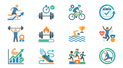 Fototapeta premium Fitness icons with people exercising.