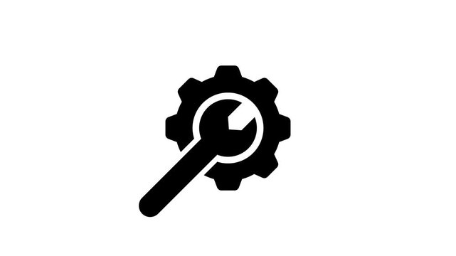 Spinning cogwheel and wrench tool icon animation isolated on white background