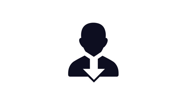 Dark person silhouette with downward arrow icon.