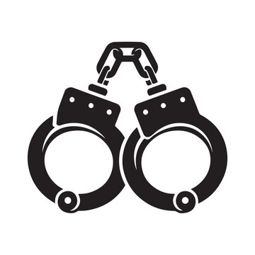 Handcuffs, Police Restraints, Law Enforcement, Crime Symbols, Black Icons isolated on White Background