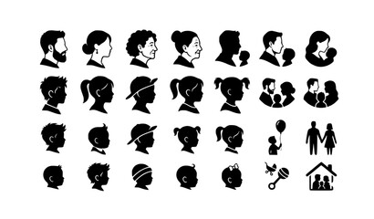 Obraz premium Parenting and family profile icons with adult and child silhouettes
