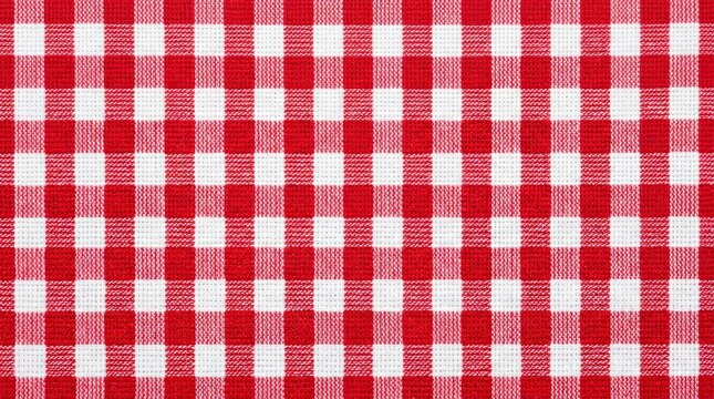 Patterned red and white gingham cloth texture for picnic background.