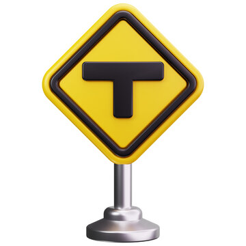 T Junction Sign 3D Illustrations