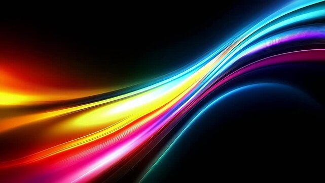 Abstract background with flowing neon light waves in vibrant colors against a black backdrop.