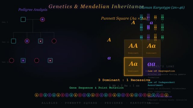 Genetics and Inheritance Animation Showing Mendel Laws Punnett Square and Trait Transmission Patterns