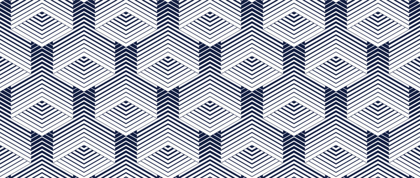 3D cubes seamless background, abstract tiling endless pattern with blocks, cubic optic construction wallpaper, surreal op art surface modular abstraction.