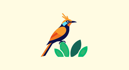 Colorful hoopoe bird perched on green tropical leaves. © AJI T