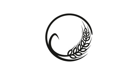 Circular wheat grain stalk agricultural logo icon © AJI T