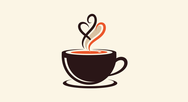 Coffee cup logo with heart shaped steam
