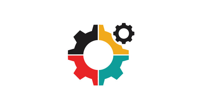 Colorful four part interlocking gear system icon