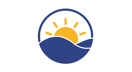 Fototapeta premium Circular sun rising over ocean waves logo.