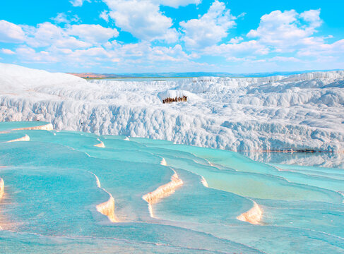 Natural travertine pools and terraces in Pamukkale. Cotton castle in southwestern Turkey - Pamukkale, Denizli