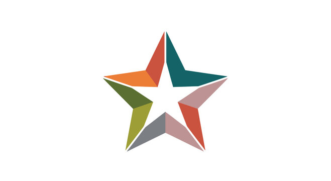 Colorful 3D five pointed star logo on white background.
