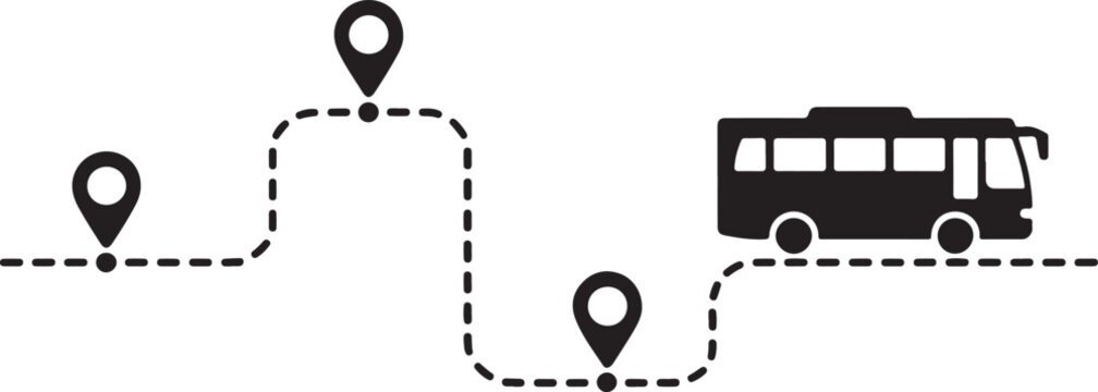 Bus route map with location pins and bus icon