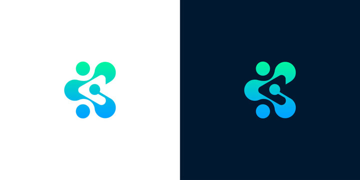 Modern abstract letter C tech network logo design representing connection and data communication in blue gradient