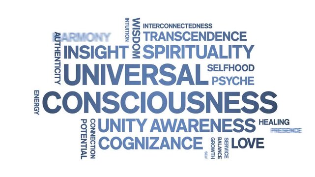 Universal Consciousness animated word cloud-text design animation tag kinetic typography seamless loop.