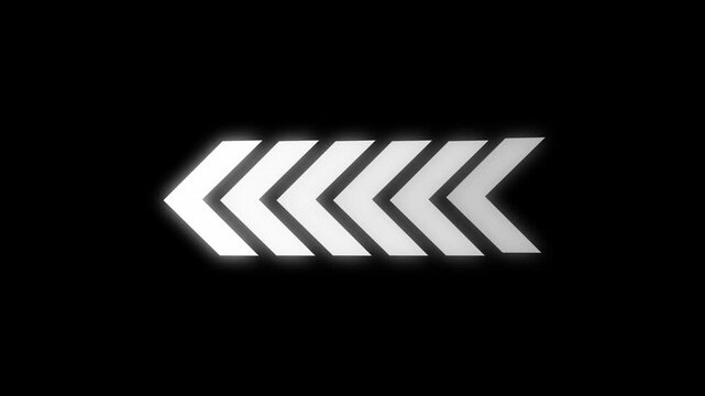  Right to left -direction white arrow looping animation. Animated arrows for the overlay  video layer on  black background.4k video.