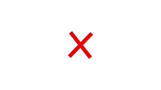  Abstract Red Cross Mark Symbol with Simple Flat Design ,Representing Delete Exit or Wrong Action Notification on white Background.4k video.