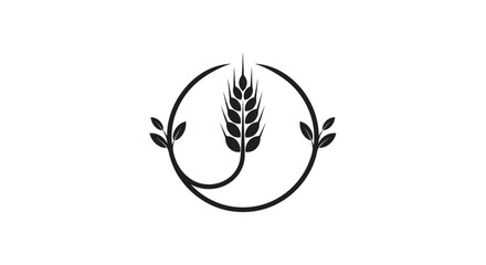 Circular black wheat stalk grain emblem. © Akil