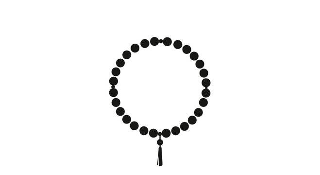 Circular black prayer beads misbaha icon on white background.