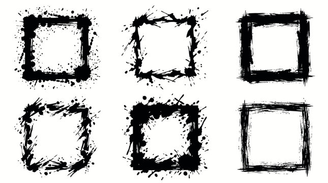 Black ink splatter and distressed grunge square frame collection