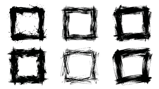 Distressed black ink square frames with artistic textures