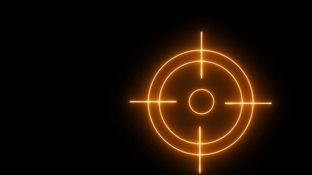Neon target cross animation, Neon glowing light target icon on black background ,Hyper realistic animated Neon Registration Target in trendy stylish colors