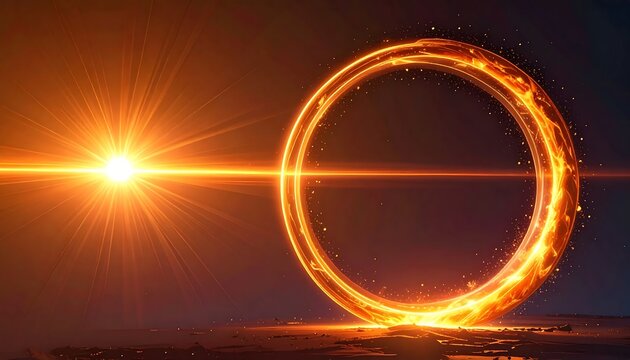 Golden ring with glowing light reflection.