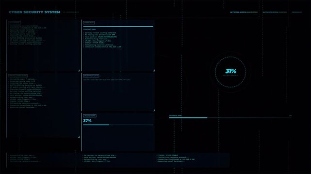 Cyber Security System Digital HUD Interface with Code and Progress Data 4k video