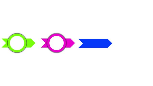Vibrant sequence of colorful arrow banners appearing sequentially on a white background. Perfect for infographic workflows and step presentations.