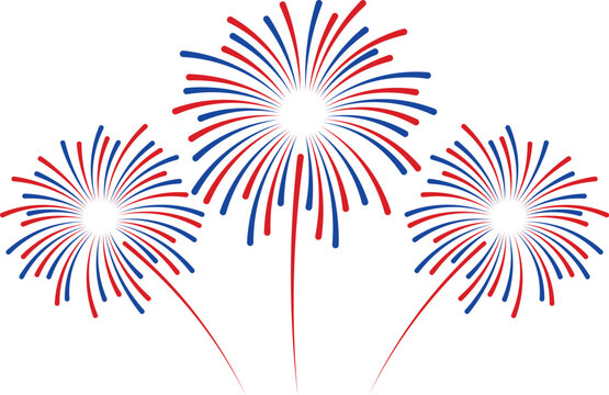 Patriotic 4th of july fireworks vector illustration red blue explosions