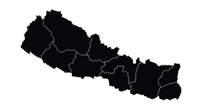 Nepal map silhouette with white border detail black silhouette