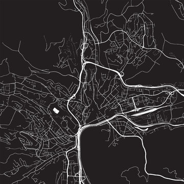 Banska Bystrica Slovakia Vector Map, Detailed City Street Map Black and White Minimalist Line Art