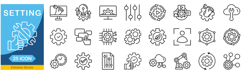 Settings icon set. Editable line icons. Vector illustration © Roronoa15
