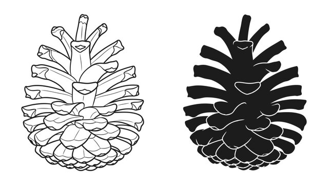 Pinecone Illustration: A detailed outline drawing and a silhouette illustration of a pinecone, showcasing its unique texture and shape.