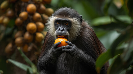 Naklejka premium Wildlife Documentary Concept Featuring Feeding Primate