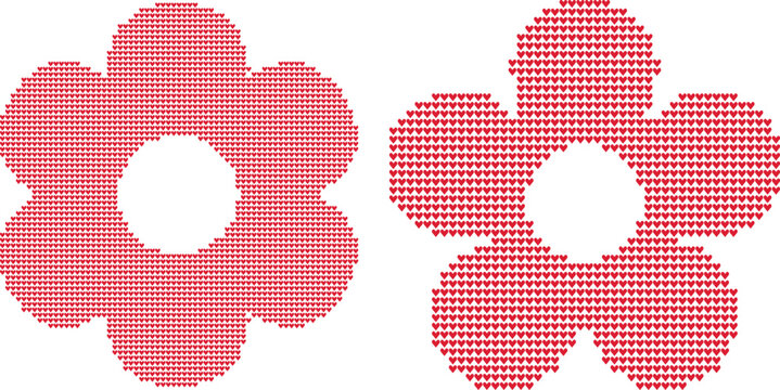 Red flower knitting pattern with heart stitch motifs