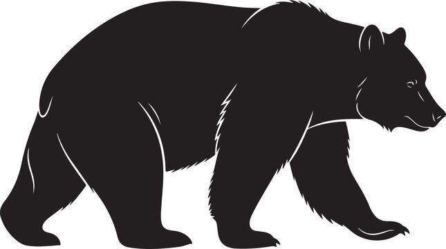 Black bear silhouette walking isolated transparent background vector illustration