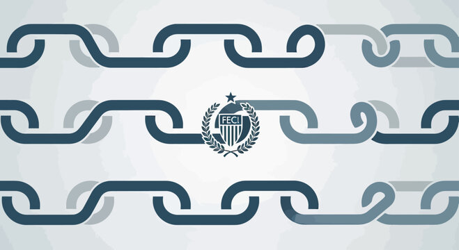 Abstract blue chain pattern with central FECI crest emblem